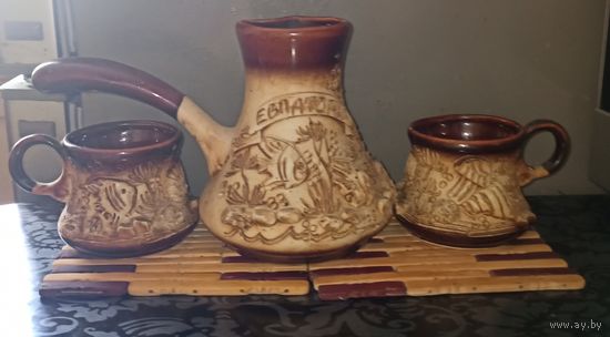 Турка и две чашки, декоративные, керамические