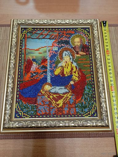 КРАСИВАЯ ИКОНА ИЗ БИСЕРА,РОЖДЕНИЕ ХРИСТА!РУЧНАЯ РАБОТА!