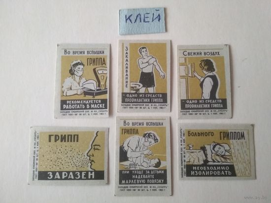 Спичечные этикетки ф.Сибирь. Профилактика гриппа.1963 год