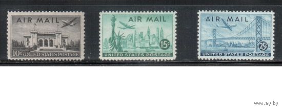 США-1947, (Мих.560-562), */** , Авиапочта, Самолеты, Архитектура(полная серия),