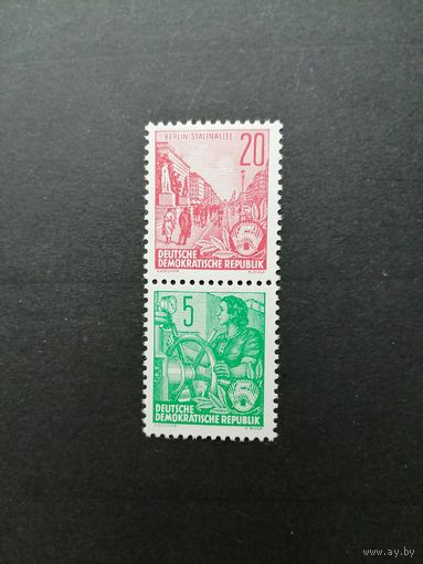 ГДР 1955 Сцепка вертикальная из марок стандарта "Пятилетка" (чистая**) Mi.S 6 455x+406х каталог 6.00 евро