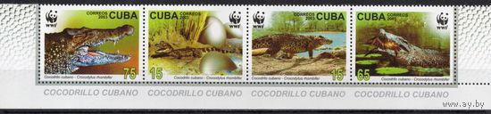 Куба 2003. Фауна WWF. Крокодилы 4 марки сцепка (4553-56)
