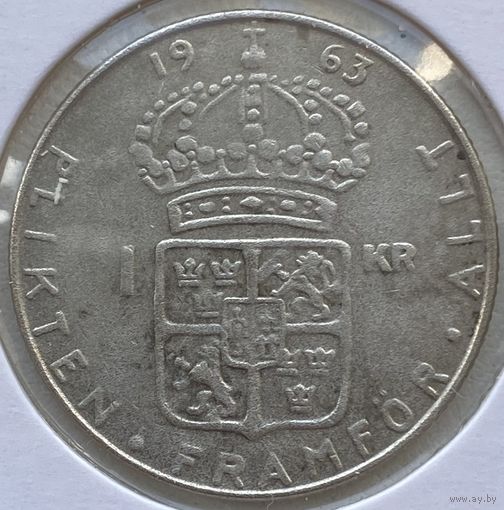 Швеция 1 крона 1963 г. В холдере