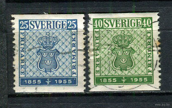Швеция - 1955 - Герб. 100-летие шведских марок Mi 402A-403A - Гашеные.  (LOT Gi37)-T3P56