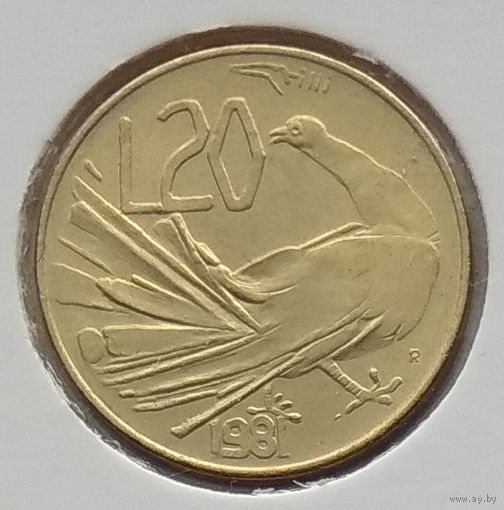 Сан-Марино 20 лир 1981 г. Мир. В холдере