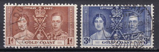 20a.BrKS. Великобритания. Колонии.  Золотой Берег. Коронация Георга VI и Елизаветы. 1937 г. 1d, 3d. Mi.##102/104.