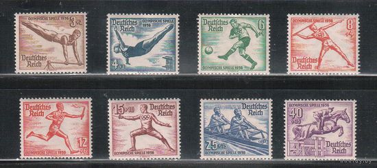Германия(Рейх)-1936,(Мих.606-616)  **/* ( 5 м - **, 3 м-без клея) ,  Спорт,  ОИ-1936 (полная серия)