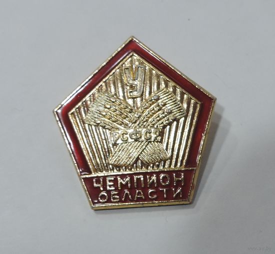 Значок "Чемпион области. Урожай" СССР. Алюминий.