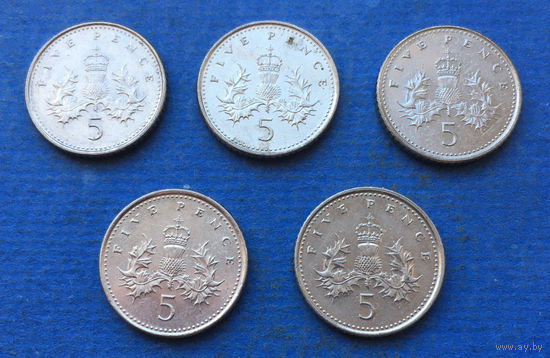 Великобритания 5 пенсов 1999, 2001, 2003, 2006, 2007