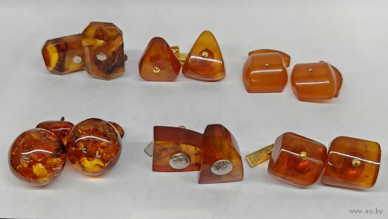 Запонки из янтаря. СССР. Одним лотом 6 пар. С рубля