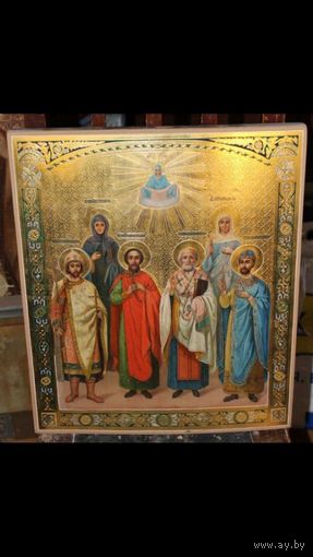 Икона Покрова Богородицы с избранными. Королевский размер.19 ВЕК. Красота.