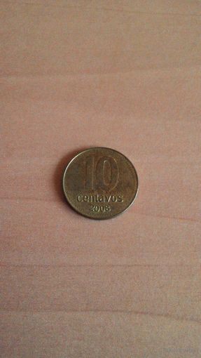 Аргентина, 10 сентаво 2008 года.