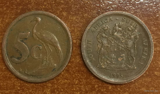 ЮАР, 5 центов 1995.  Надпись на языках африкаанс и английский: Suid-Afrika - South Africa