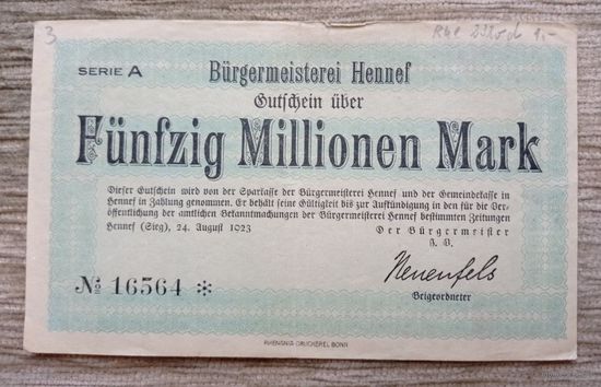 Werty71 Германия 50000000 марок 1923 50 миллионов банкнота Хеннеф