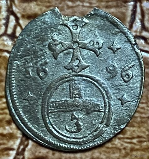 Монета 3 пфеннига 1696 год. Силезия. Король Леопольд I.