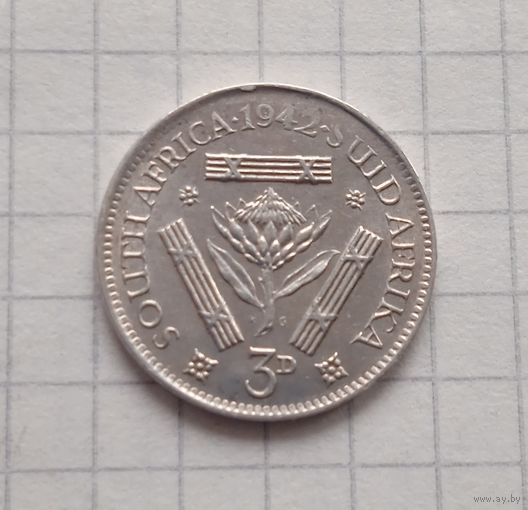 Южная Африка  3 пенса  1942 г.  (Георг VI) AU/UNC