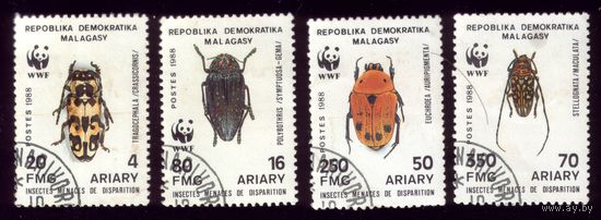 4 марки 1988 год Мадагаскар Жуки 1157-1160