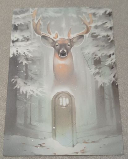 Посткроссинг. Открытка Олень, худ.Александра Хитрова (10х15). Прошла почту. Художественная марка, чёткий штемпель.