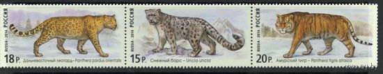 Россия 2014. Фауна. Дикие кошки. Сцепка 3 марки 1888-90 (1172)