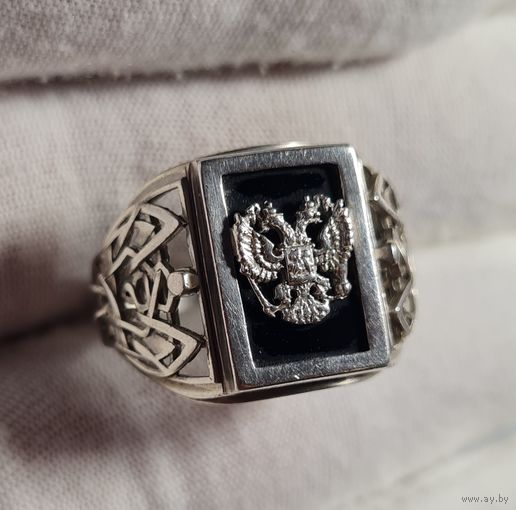 Шикарное кольцо печатка с двуглавым орлом серебро 925, С РУБЛЯ! МНОГО ЛОТОВ С РУБЛЯ! лот#11
