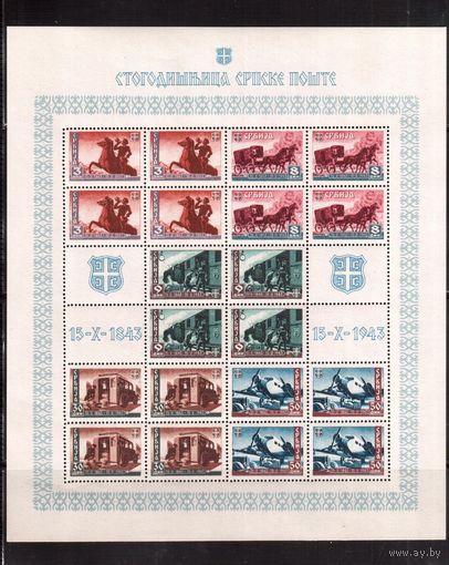 Германия(Оккупация Сербии)-1943,(Мих.94-98) ** ,Война, Почта, Лошади, Самолет , лист