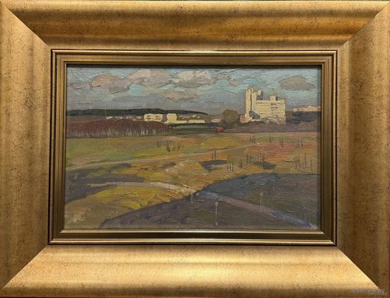 Ахремчик И.О. Народный художник."Окраина Минска", 1964 год. К,М. с рамой 49х38 см.