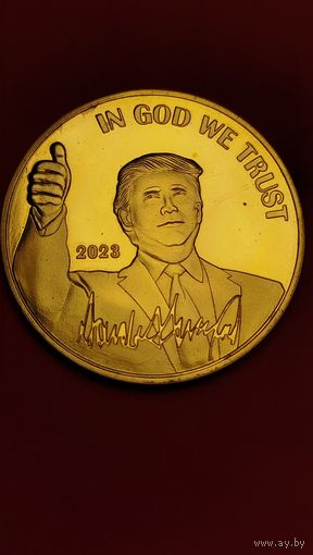 Доллар Трампа. США. 2023 Сувенир. С рубля. (21) Большая, красивая и блестящая шайба. Мечта Трампофила.