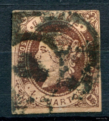 Испания (Королевство) - 1862г. - королева Изабелла II, 4 Cs - 1 марка - гашёная [Mi 50]. #1-Sp-23-A-1