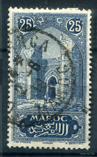 Французские колонии - Марокко - 1917г. - ворота старого города, 25 с - 1 марка - гашёная [Mi 28]. #4-W1-127-A-1