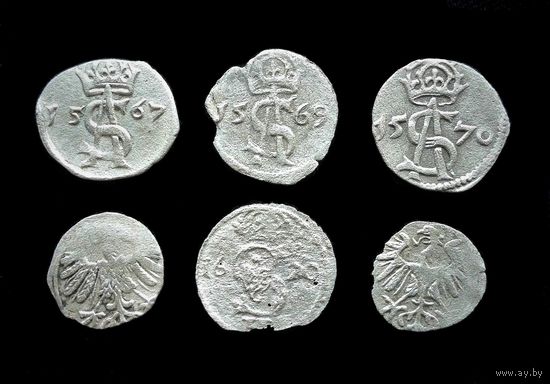 6 МОНЕТ ВКЛ: ДВУДЕНАРИИ И ДЕНАРИИ СИГИЗМУНДА II АВГУСТА + ДВУДЕНАРИЙ 1620 г. СИГИЗМУНДА III.