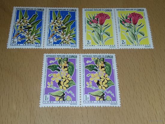 Конго 1971 Флора. Цветы. 3 чистые парные сцепки