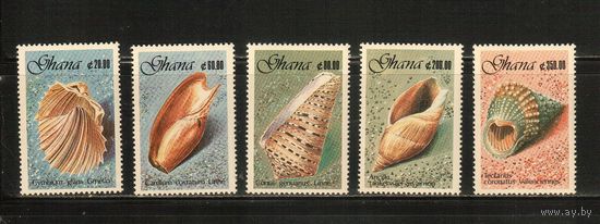 Гана-1990(Мих.1364-368),  ** ,  Морская  Фауна ,Раковины(полная серия)