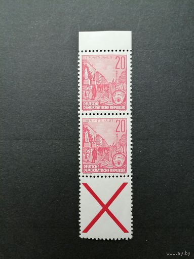 ГДР 1955 Сцепка вертикальная из марок стандарта "Пятилетка" (чистая**) Mi.455x+455x+Z каталог 13.00 евро