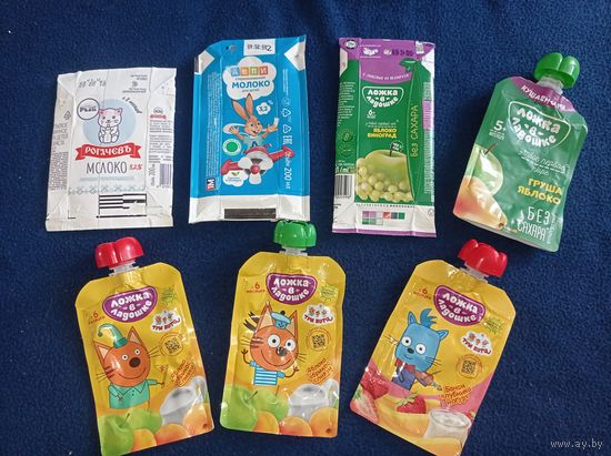 Упаковка от детского пюре, Три кота, коробочки от молока, коробка от детского сока. Лотом.Лот 138