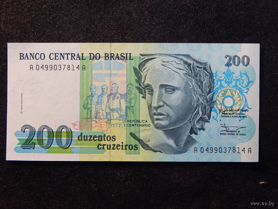 Бразилия 200 крузейро 1990г.UNC