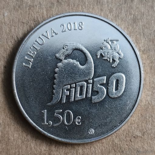 Литва 1.5 евро, 2018 г., 50 лет Дню физиков в Вильнюсском Университете, KM# 227