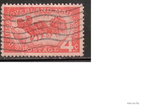 США-1958, (Мих.739), гаш., Почта, Карта, Лошади(одиночка) ,