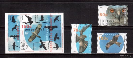 Нидерланды-1995 (Мих.1549-1551,Бл.44) ** ,   Фауна, Птицы (полная серия)