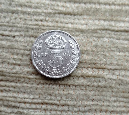 Werty71 Великобритания 3 пенса 1901 Виктория серебро