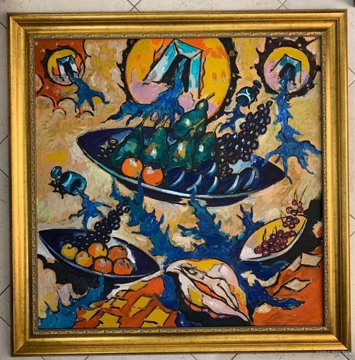 Кищенко А.М;Нар.худ;120/120см."Натюрморт в пространстве", размер с рамой 120х120 см., 97,5х97,5 см. ДВП, масло.