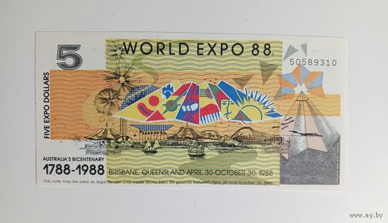 Австралия. 5 экспо долларов 1988 года. UNC.