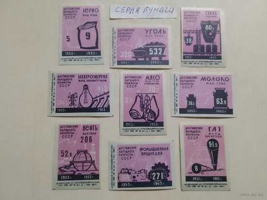 Спичечные этикетки ф.Борисов. Достижения народного хозяйства СССР. 1964 год