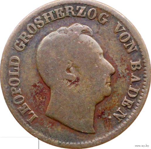 РАСПРОДАЖА!!! - ГЕРМАНИЯ БАДЕН 1 крейцер 1852 год "ЛЕОПОЛЬД БАДЕНСКИЙ-Последний Год Правления"