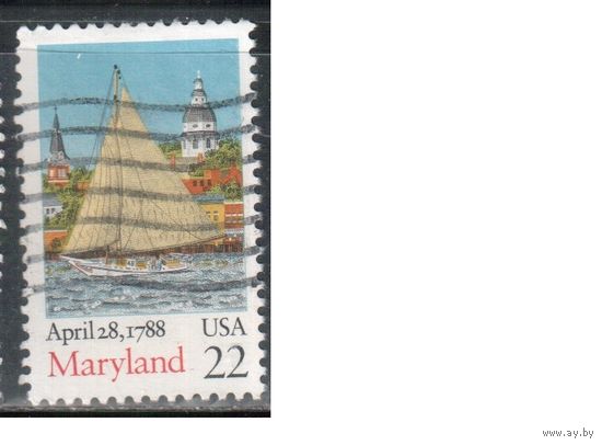 США-1988, (Мих.1970), гаш.,  Штат Мериленд, Флот, Парусник (одиночка)