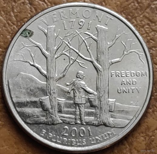 США 25 центов (квотер) 2001 D Vermont
