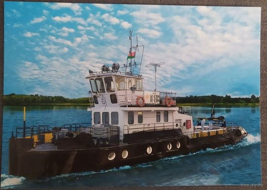 Речной флот. Буксировщик-толкач. Открытка, 2023, глянец