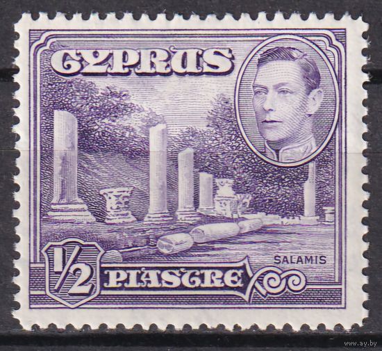 31.BrK. Великобритания. Колонии. Кипр. Георг VI. Архитектура и пейзажи. 1951 г. 1/2P. Mi.#138А.