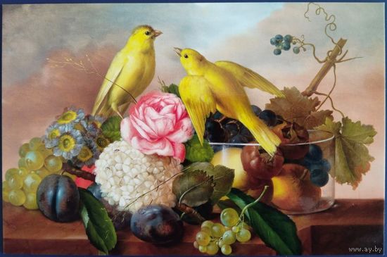 Натюрморт с фруктами, цветами и канарейками. Франц Ксавье Петтер. Россия.