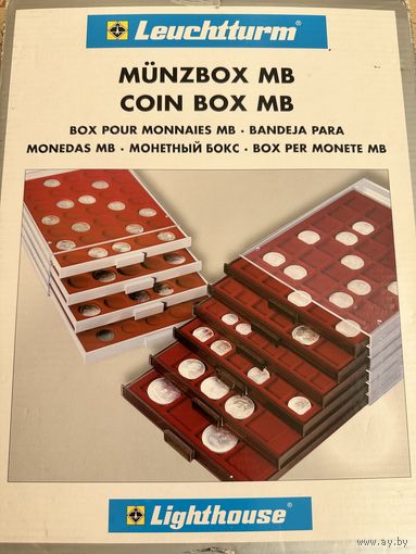 Планшет. Кассета. Монетный Бокс (BOX) Leuchtturm (Лейхтурм) с квадратными ячейками на 20 монет 50х50 мм. MB20M Германия.