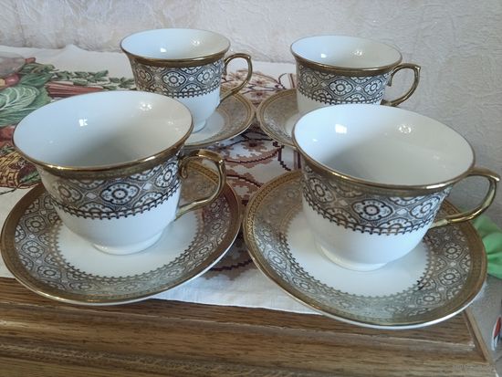 Чайные пары 4 шт одним лотом., фарфор, позолота